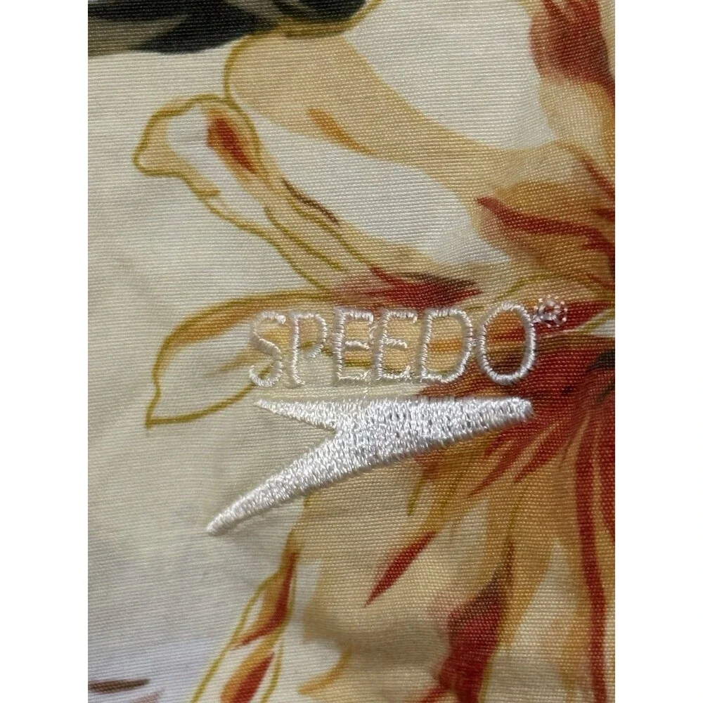 Speedo Vintage Hawaiian Scenic Swim Trunks Tropical Floral Made In Taiwan Men M